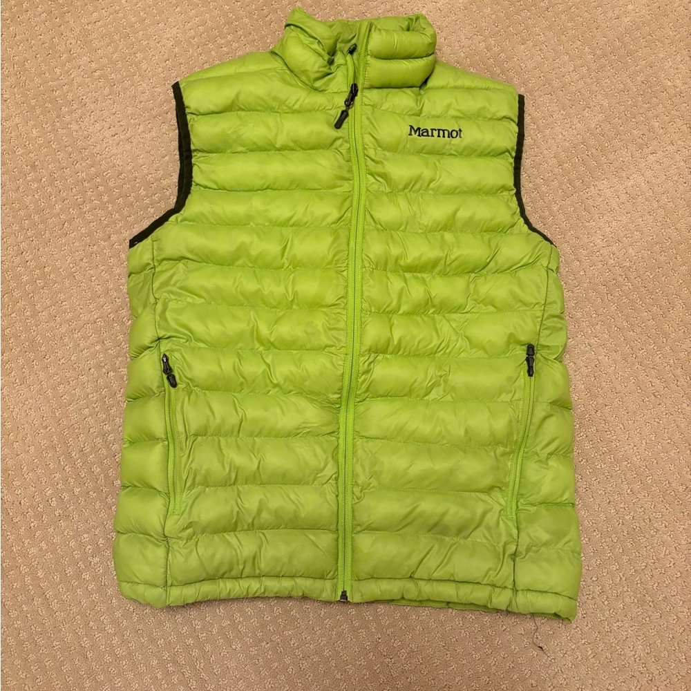 Marmot men’s down vest lime green size medium